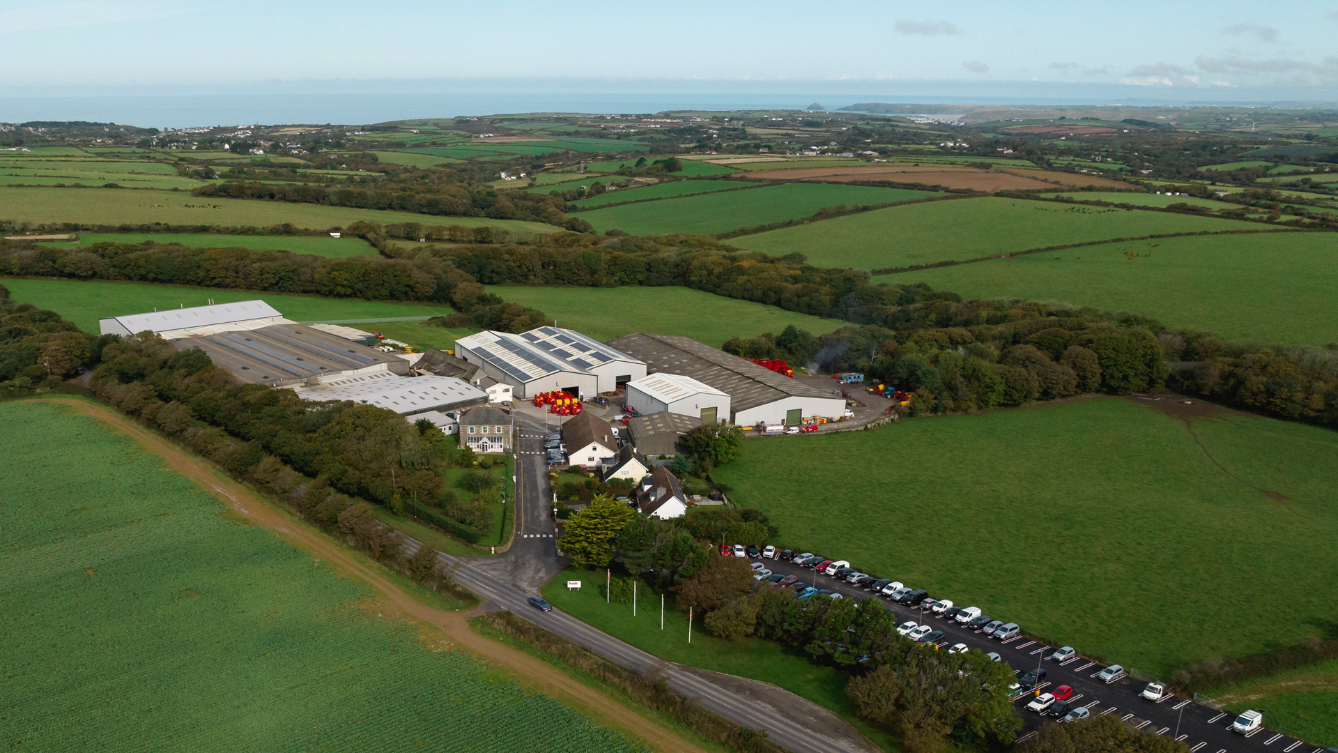 Aerial drone view of Teagle Machinery factory